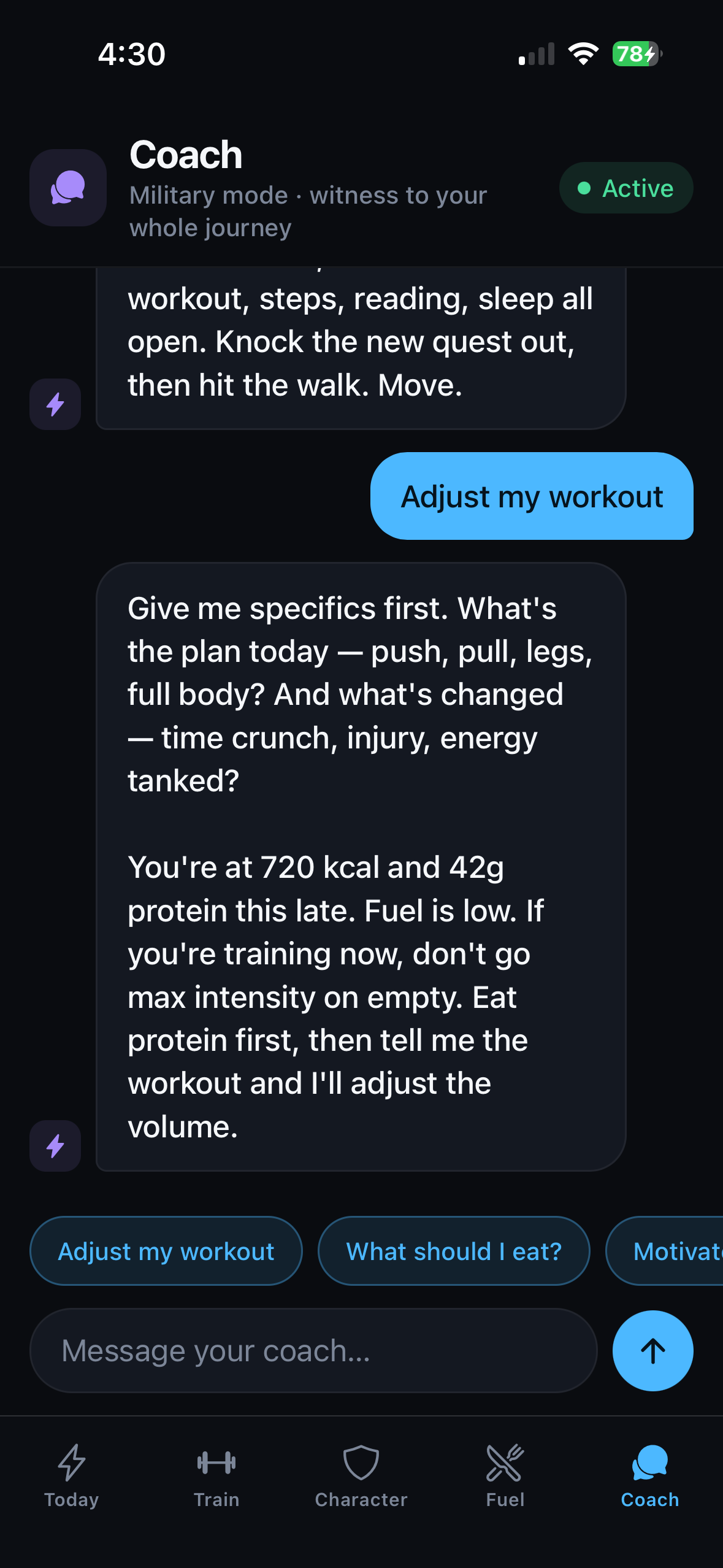 LevelUp AI Coach conversation
